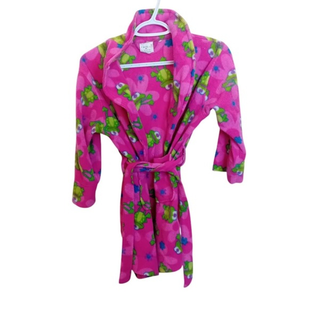 Y2K Capelli Kids Robe Plush Hot Pink Frog‎ Print Bath Sleep Loungewear Approx L